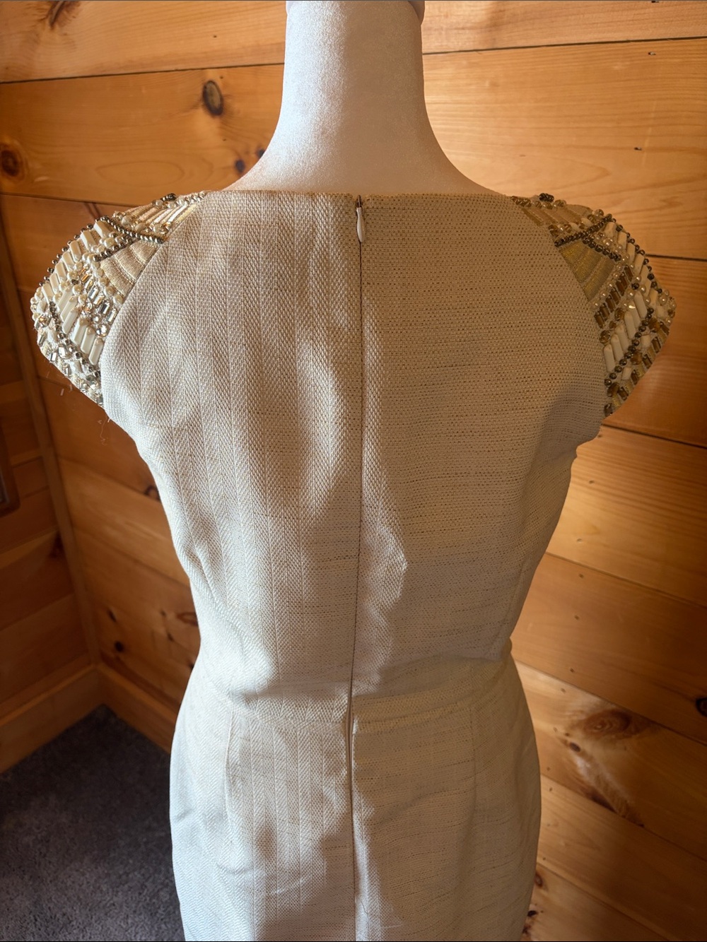 Tahari Cream Beaded Cap-Sleeve Midi Sheath Dress - Picture 4 of 4